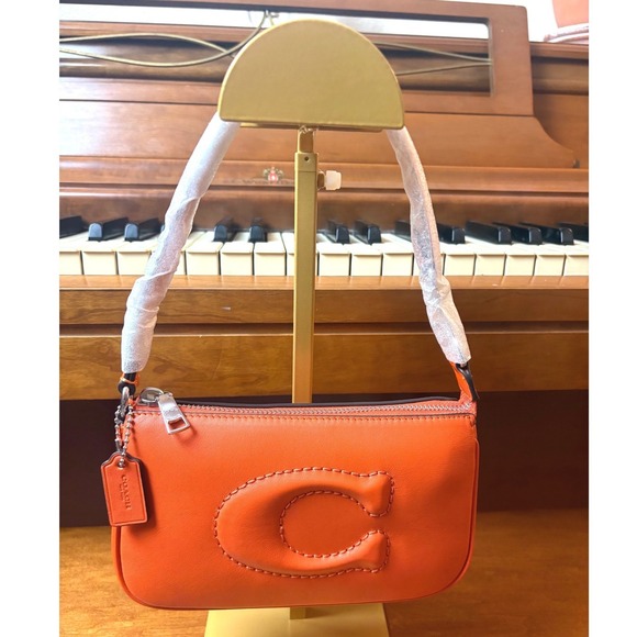 Coach Handbags - NWT Coach Nolita 19 Orange Leather Wristlet Handbag Signature C Silver Hardware
